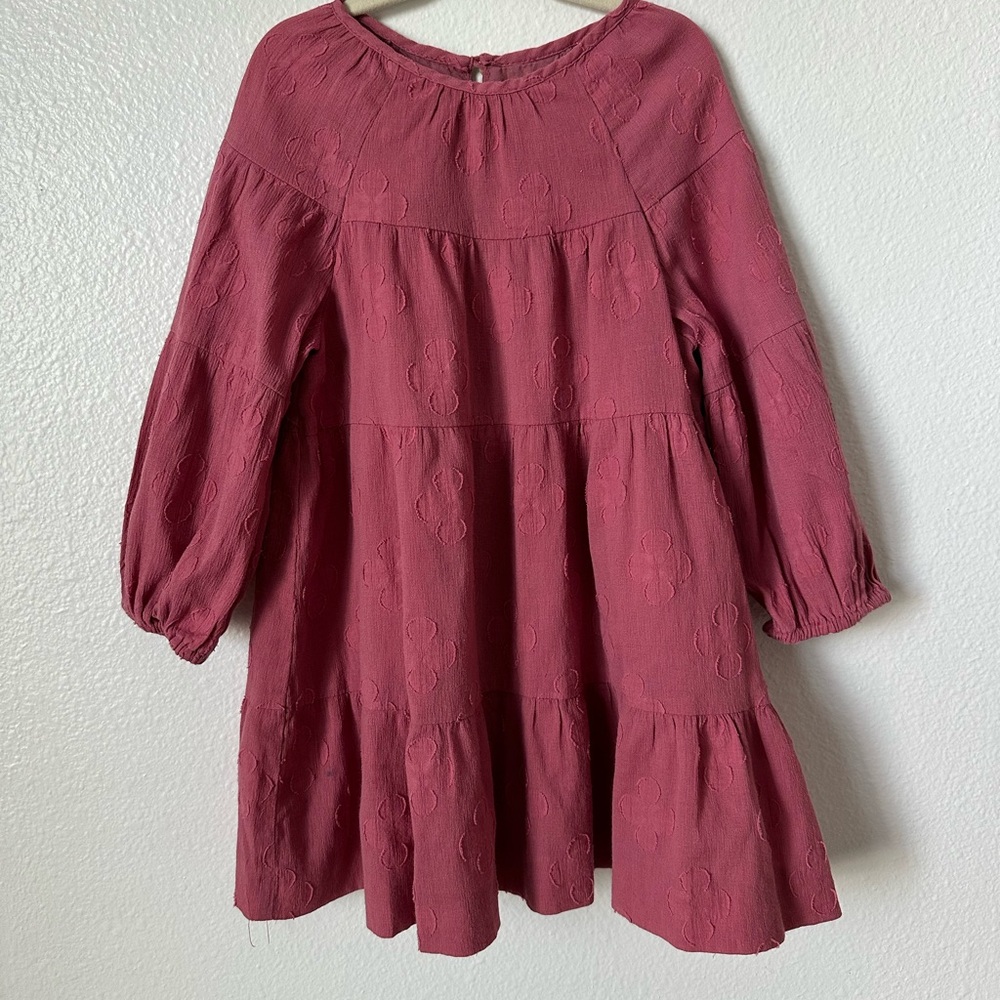 Zara Pink Tiered Buttoned Sundress with Bishop Sleeves